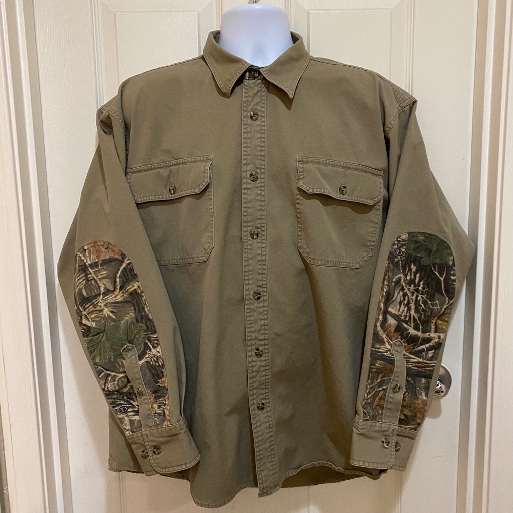 Cabela's Mens Hunting Shirt‎ Button Down Long Sleeve Camo Elbow Sleeves Size XL